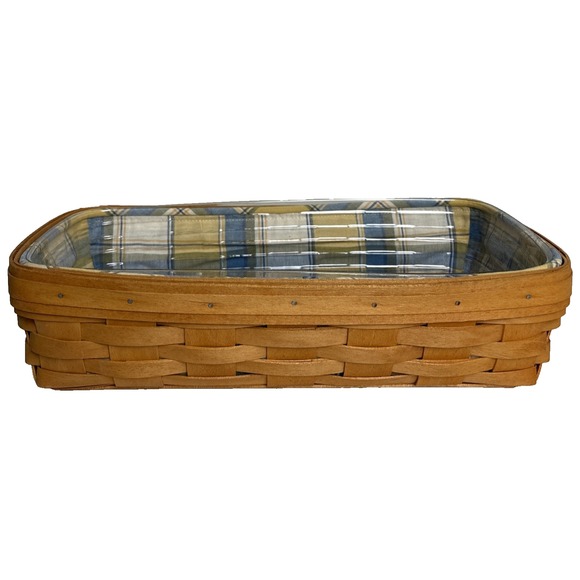 Longaberger Other - Longaberger Bread Basket Set Basket Plaid Fabric Liner Regular Protector 1997